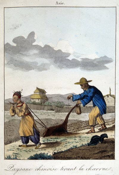 Kinesisk bonde som drar plogen. I "" Folks vanor och seder"", red. Hocquart av Unknown artist