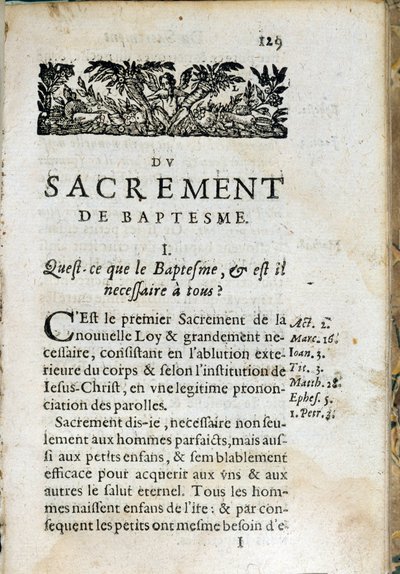 Kristen religion: innersida i boken "Den stora katekesen". Verk av Pierre Canisius (1600-talet) av Unknown artist