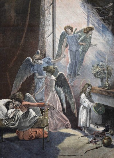 Christmas Dreaming Child Gravyr 1800-talet av Unknown artist