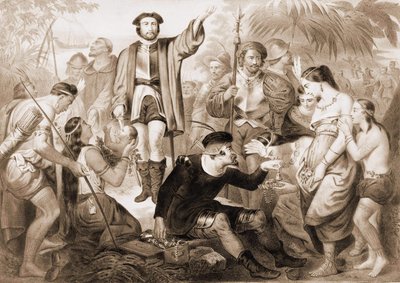 Christopher Columbus bland indianerna. av Unknown artist