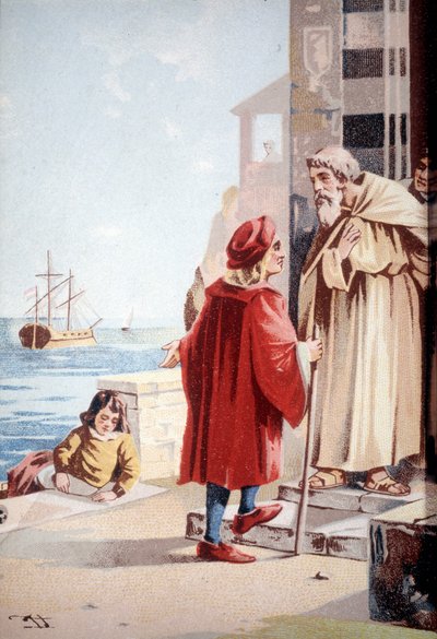Christopher Columbus barndom. 1800-talets kromolitografi. av Unknown artist