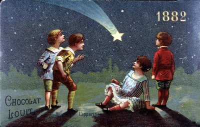 Kromolitografi Chocolat Louit från 1882. Barn önskar sig när stjärnan dyker upp. av Unknown artist