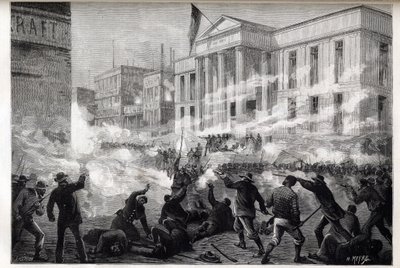 Cincinnati Courthouse-upplopp 1884 - ett upplopp startade efter en jurydom om dråp efter en ökända mordrättegång, 28 mars 1884 - av Unknown artist