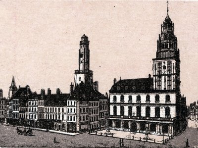 Staden Calais: gammal fyr och rådhus i "" Världen illustrerar 168 vyer"" Odaterat (slutet av 1800-talet) av Unknown artist