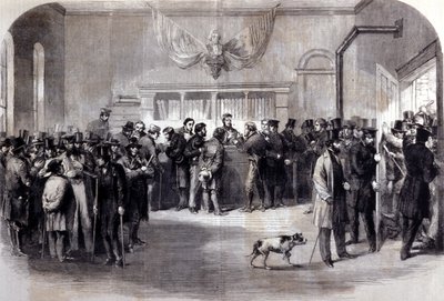 Inbördeskriget (1861 - 1865), amerikanskt inbördeskrig. Värnpliktsrevben framför dispenskontoren. New York. av Unknown artist