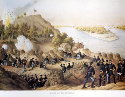 Inbördeskriget (1861 - 1865), amerikanska inbördeskriget. Belägring av Vicksburg (på gränsen mellan Arkansas och Mississippi), staden intogs av General Grant (och nordborna), staden föll efter fyrtio dagars belägring (19 maj till 4 juli av Unknown artist
