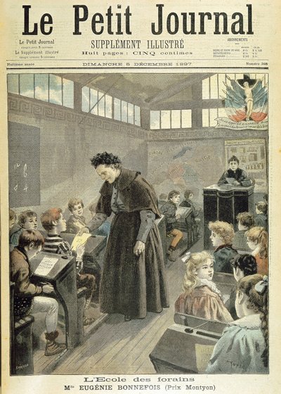 Klassrum på mässområdets skola: Montyon-priset till Eugénie Bonnefois - i "" Le petit journal""" den 5 december av Unknown artist