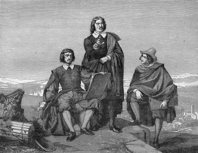 Claude Lorrain, Nicolas Poussin och Gaspard Dughet (Guaspre Poussin) i den romerska regionen. Gravyr av 1800-talet. av Unknown artist