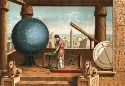 Claude Ptolemaios (ca. 100 - ca. 170), grekisk forskare och astronom, i Alexandria Observatory (Egypten). Barcelona 1877. av Unknown artist