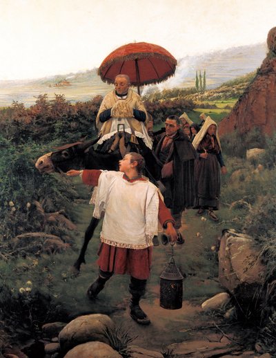 "" Kombinera berget "" Religiös Cortege i ett berg. Målning av Mariano VAYREDA VILA (1853-1903). Spanien, Olot. Garrotxa Regionmuseum. av Unknown artist