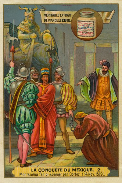 Erövringen av Mexiko: Cortes arresterar kungen Montezuma II av Unknown artist