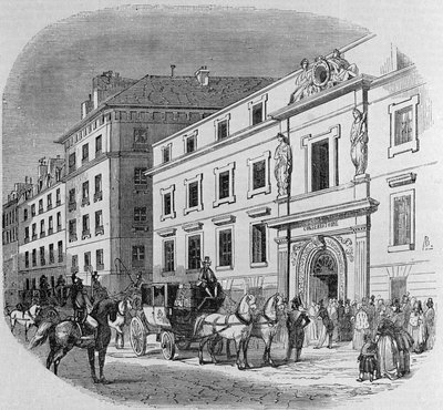 Musikkonservatoriet i rue du Faubourg Poissonniere i Paris: konsertinträde. Gravyr från 1860 av Unknown artist