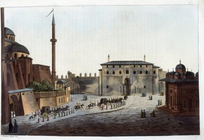 Konstantinopel: Serails dörr. Soliman den store var den första som bar hela sin innergård och harem till den förutom de som hade levt med hans föregångare. I "" Le costume ancien et moderne av Unknown artist