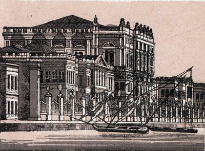 Konstantinopel, Turkiet: utsikt över det kejserliga palatset vid Dolma Bagusche (kejsarpalatset). i "" Världen illustrerar 168 vyer"" Odaterat (slutet av 1800-talet) av Unknown artist