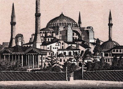 Konstantinopel, Turkiet: utsikt över moskén i Saint Sophia (Hagia Sophia eller Hagia Sophia). i "" Världen illustrerar 168 vyer"" Odaterat (slutet av 1800-talet) av Unknown artist
