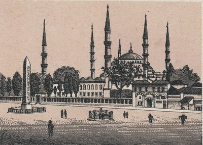 Konstantinopel, Turkiet: utsikt över Sultan Achmeds moské (Sultan Achmeds moské). i "" Världen illustrerar 168 vyer"" Odaterat (slutet av 1800-talet) av Unknown artist