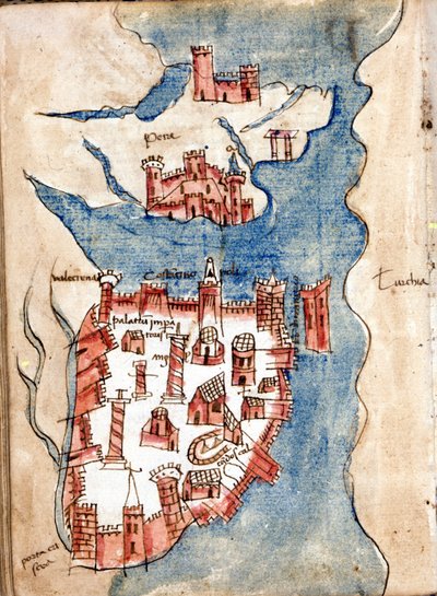 Konstantinopel, manuskriptkarta över Venedig på 1400-talet. av Unknown artist