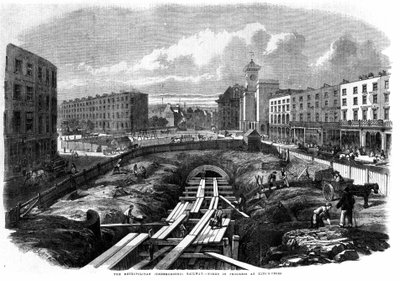 Byggandet av Londons tunnelbana 1850: fungerar på King Cross. av Unknown artist