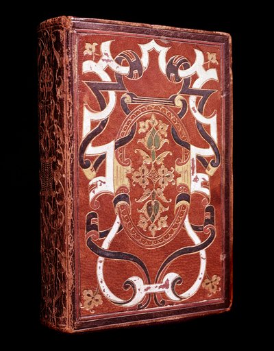 Kopia av Bibeln på latin tillhörande John Grolier de Servieres (1479-1565), tresorier och bibliofil, till den röda marockinbindningen (Bibel med Grolier bokbindning) Chantilly musee Conde av Unknown artist