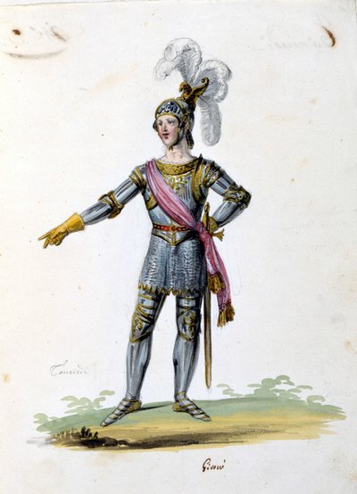 Kostym för karaktären Tancrede tecknar av Gironi för operan "Tancredi" "(Tancrede) av Gioacchino Rossini. 1813 av Unknown artist