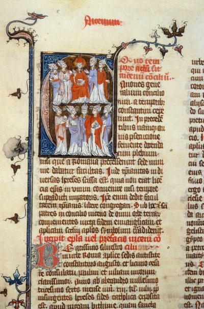 Konciliet i Nicaea - manuskriptbelysning (gammal latinsk översättning av de första ekumeniska konciliet som tillskrivs Isidore), medeltid (ref. 365, 351r). B. Herr Toulouse. Ansökan om auktorisation till Toulouse kommunala bibliotek (tel: 05 62 27 66 av Unknown artist