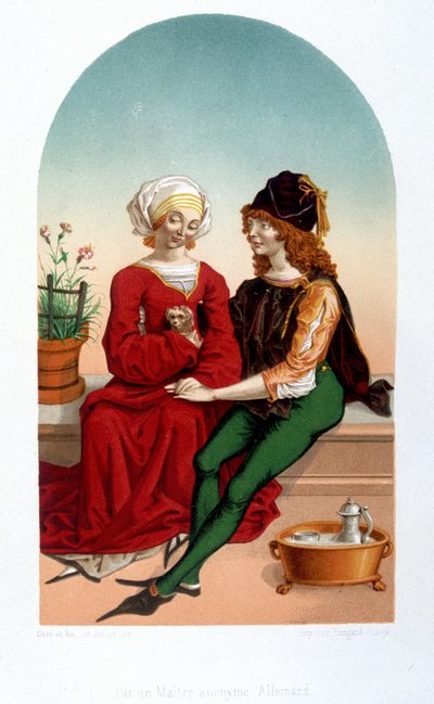 Artig kärleksscen under medeltiden. College - 1800-talsimitation. av Unknown artist