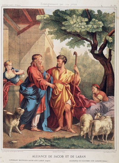 Jakobs och Labans förbund i "Helig historia", red. Hachette av Unknown artist