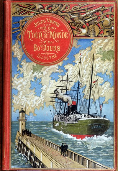 Omslag "Jorden runt på 80 dagar" av Jules Verne, red. Hetzel av Unknown artist