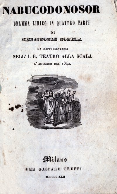 Omslag till det första librettot av Nabucco av Giuseppe Verdi (1813 - 1901), som först fick namnet Nabucodonosor av Unknown artist