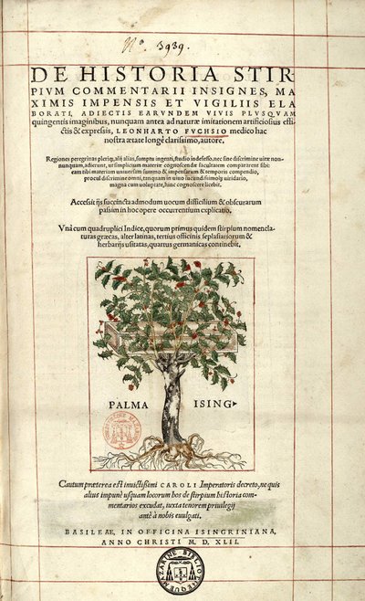 Försättsblad ""On the History of Racine-kommentarer märken,..." av Leonhart Fuchs av Unknown artist