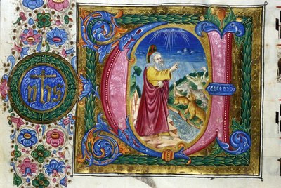 Skapelse: Gud framför jordens varelser. 1400-talsmanuskript. Bibl. Nazionale Braidense, Milano. av Unknown artist
