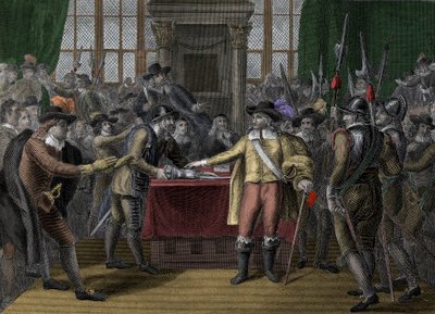 Cromwell upplöser det långa parlamentet - The Rump Parliament - Oliver Cromwell (1599-1658) upplöser det brittiska parlamentet av Unknown artist