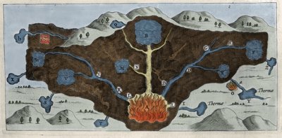 Tvärsnitt av jordskorpan gör det möjligt för Athanasius Kircher att demonstrera ursprunget till de termiska källorna - 1600-talet av Unknown artist