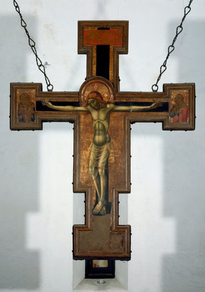Korsfästelse Anonym trämålning på baksidan av ett kors. 1400-talet Varazze, Cappella del Castello Invrea Italien av Unknown artist