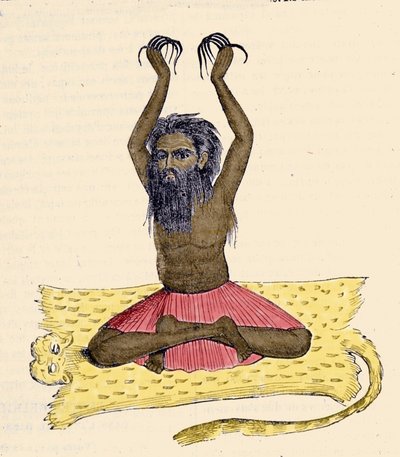 Kultur, civilisation och indiskt samhälle: Porträtt av en fakir (faquir) med långa naglar, Indien. av Unknown artist