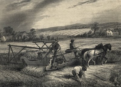Cyrus McCormicks skördemaskin från 1831, visad på utställningen i Kristallpalatset 1851. av Unknown artist