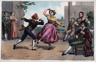 Dans av Bolero och dräkter av Granada - Bolero dans och dräkter av Granada - gravyr från "" Användningar och dräkter för alla folk i universum. Det är historien om regeringen, om lagarna, om milisen, om religionen för alla nationer från de mest avlägsna av Unknown artist