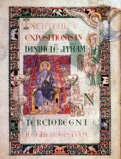 Daniel i lejongropen räddad av profeten Habakkuk (Habakkuk, Habakkuk, Habakkuk, Habakkuk, Habakkuk) Miniatyr hämtad från manuskriptet "Ancient History to Caesar"", av Saint John of Acre av Unknown artist