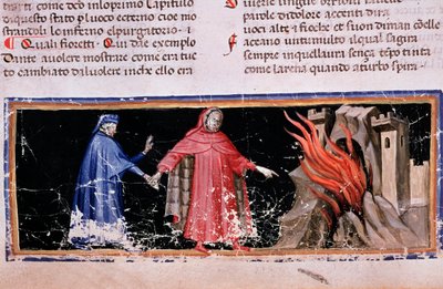 Dante och Virgil får helvetets portar (låt 3 av Hell, i den gudomliga komedin) - miniatyr av Unknown artist