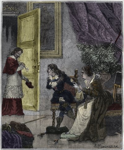 Dupernas dag - Journee des Dupes 1630- Vid den tidpunkt då Marie de Medicis pläderade för sin sak kom kardinal Richelieu - illustration i "Paris genom århundradet" av Knee-Lac av Unknown artist