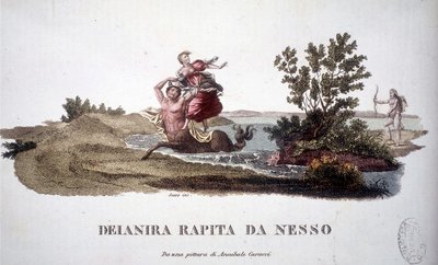 Deanire borttagen av kentauren Nessus (Nessos) - gravyr av Unknown artist
