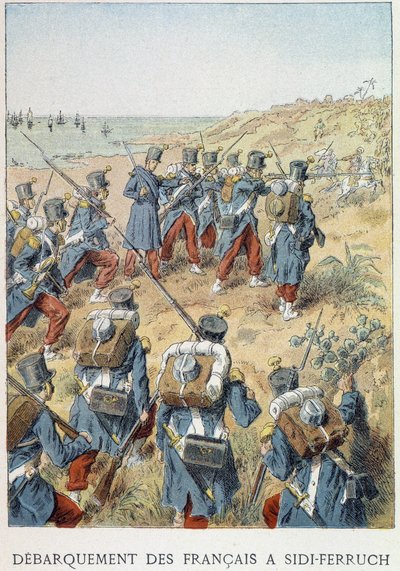 Fransmännens landstigning vid Sidi - Ferruch, Algeriet, 14 juni 1830 - i "" Histoire de France"" av Unknown artist