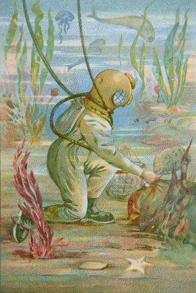 Deep Sea Diver, ca 1890 (färg litho) av Unknown artist