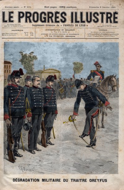 Förnedring av Alfred Dreyfus - Fall Dreyfus: Förnedring av Alfred Dreyfus på gården till Militärskolan, Paris, 5 januari 1895 - Gravyr i "The illustrious progress" från 1895 - av Unknown artist
