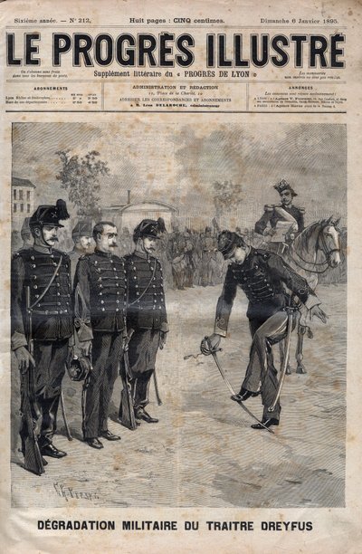 Förnedring av Alfred Dreyfus - Fall Dreyfus: Förnedring av Alfred Dreyfus på gården till Militärskolan, Paris, 5 januari 1895 - Gravyr i "The illustrious progress" från 1895 - av Unknown artist