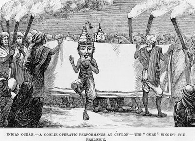 Demonstration av folkkonst i Ceylon (nuvarande Sri Lanka) gravyr från 1800-talet av Unknown artist