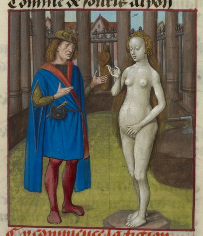 Detalj av en miniatyr av Pygmalion och statyn. av Unknown artist