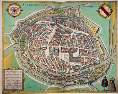 Detaljerad karta över staden Strasbourg gjord av Abraham Hogenberg (ca 1608-1653). Gravyr av 1600-talets Paris B.N. av Unknown artist