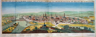 Detaljerad vy över staden Rouen i Normandie. Gravyr från 1600-talet. Paris B.N. av Unknown artist