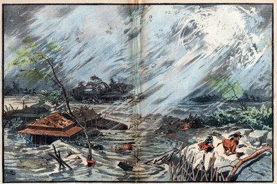 Förödelse orsakad av tsunamin i Sanriku, Japan av Unknown artist